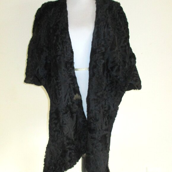 Vintage 1940's Black Broadtail-Persian Lamb Fur Stole Cape - Picture 1 of 15